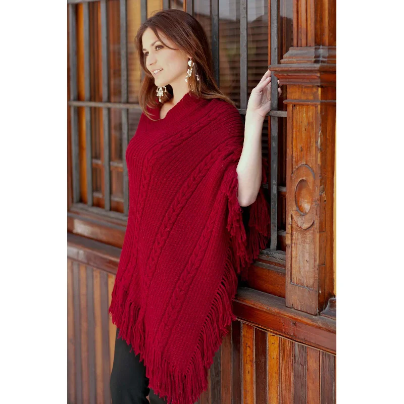 cardigan silky maroon -Red Latitudes Alpaca Blend Poncho