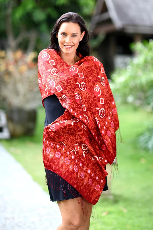 cardigan chill fit -Red Modern Art Handmade Silk Batik Shawl