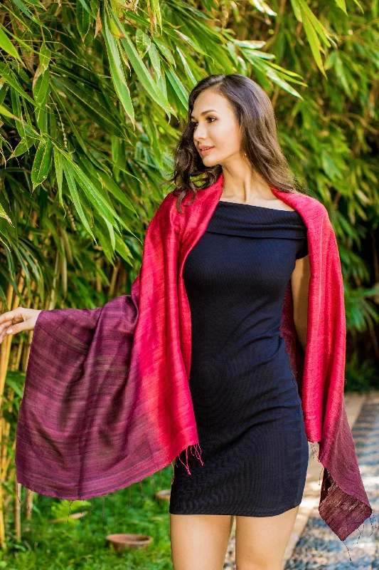 cardigan classy cashmere -Red Peony Artisan Crafted 100% Silk Shawl with Fringe from Thailand