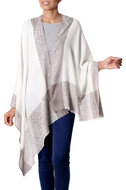 cardigan chill white -Sophistication Hand Made Wool Shawl with Paisley Motifs from India