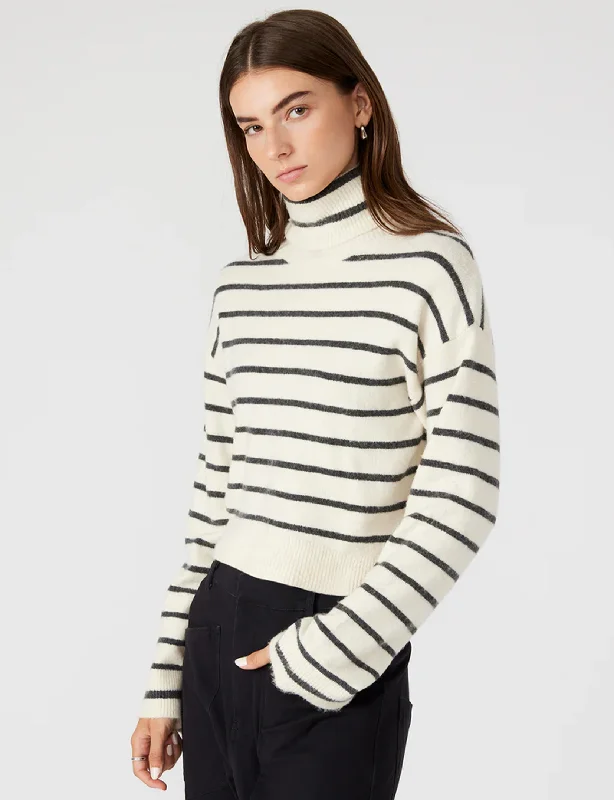 cardigan trendy beige -Narsha Sweater, Ivory Stripe