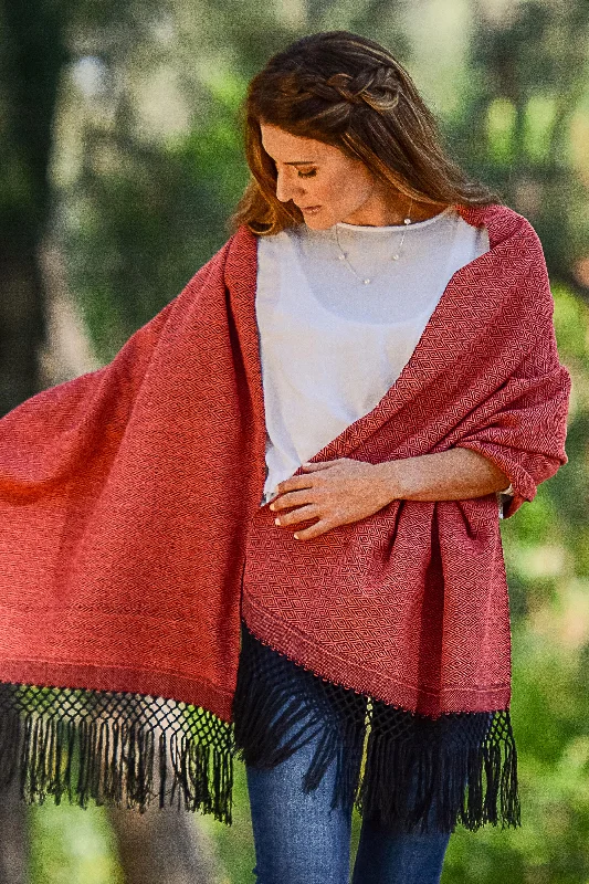 cardigan crisp grey -Striped Diamonds in Red Handwoven Red and Black Diamond Striped Cotton Rebozo