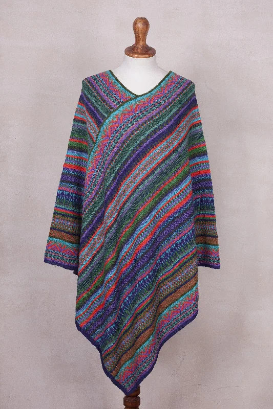 cardigan laidback design -Stripes in Bloom Fuchsia and Multi-Color Striped Acrylic Knit Poncho