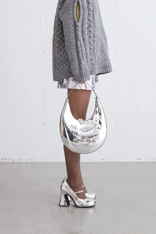 cardigan all day -STRUCTURED CURVED SHOULDER BAG IN SILVER