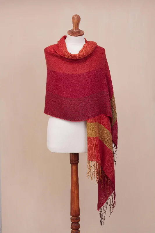 cardigan classy alpaca -Sunset Celebration Hand Woven Striped Alpaca Blend Shawl from Peru