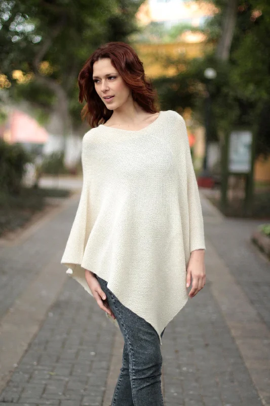 cardigan laidback brown -Sweet Cream Ivory Alpaca Wool Poncho