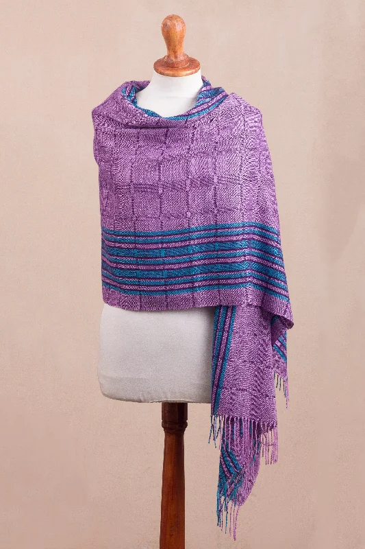 cardigan punchy black -Sweet Temptation Purple and Turquoise Handwoven Baby Alpaca Shawl from Peru