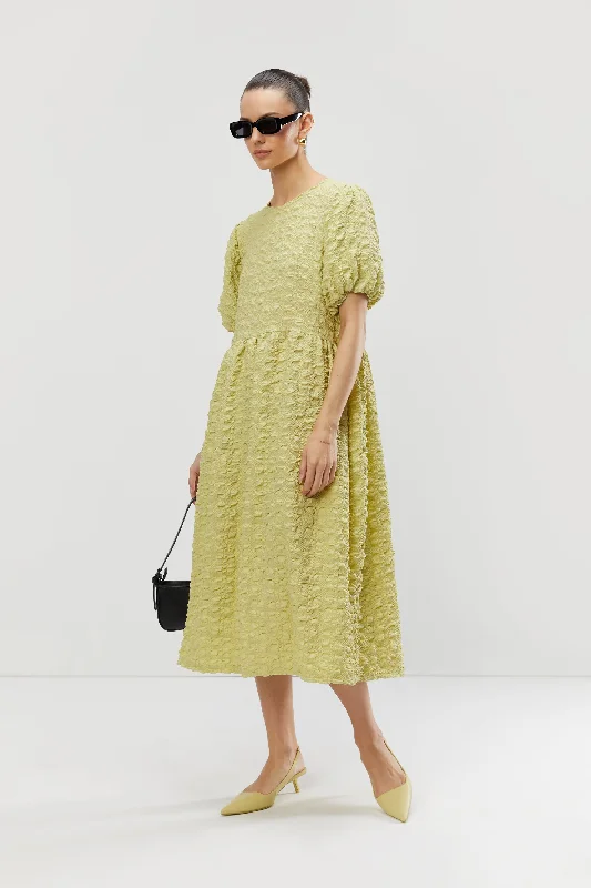 cardigan cuddly fit -TEXTURED PUFF SLEEVE DRESS