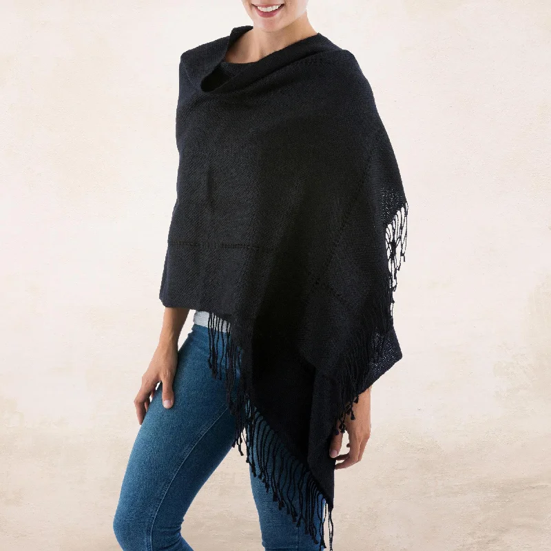 cardigan heated blue -Timeless in Black Black Baby Alpaca Handwoven Peruvian Shawl