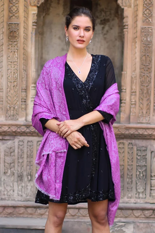 cardigan laidback hues -Wisteria Paisley Woven Wool Shawl with Paisley Motifs in Wisteria from India