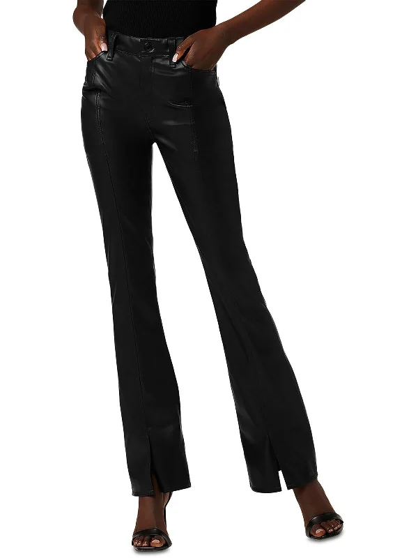 khaki chino pants smart -BARBARA Womens Faux Leather High Waist Bootcut Pants