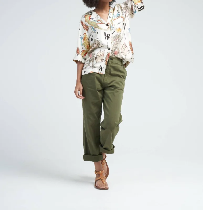 sage green faux leather pants bold -Chino Twill Pants In Fatigue