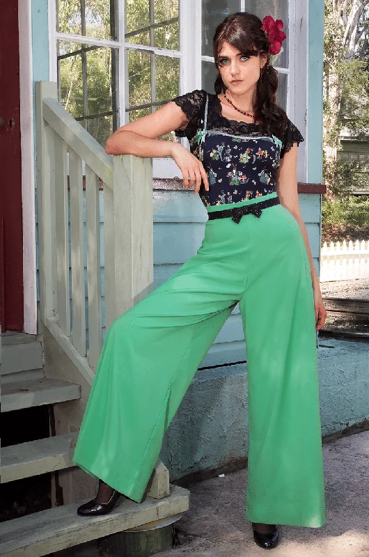 sage green cargo pants for outdoors -Cotton Tail Soiree Palazzo Pants (Green)