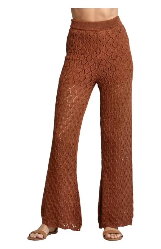 teal chino pants smart -Crochet Knit Wide Leg Pants In Rust