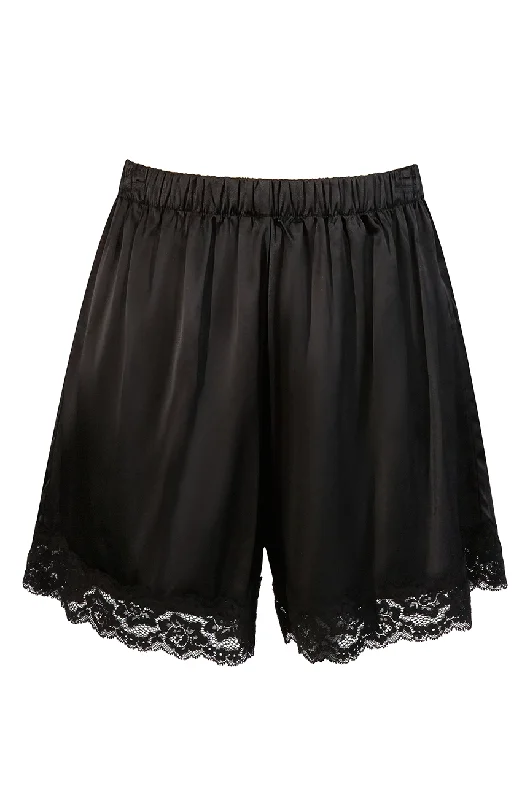 heather grey wide leg pants stylish -D'Amour Silk Shorts (Black)