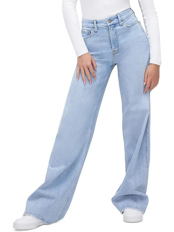 coral stretch pants for gym -GOOD SKATE Womens High Rise Denim Wide Leg Jeans