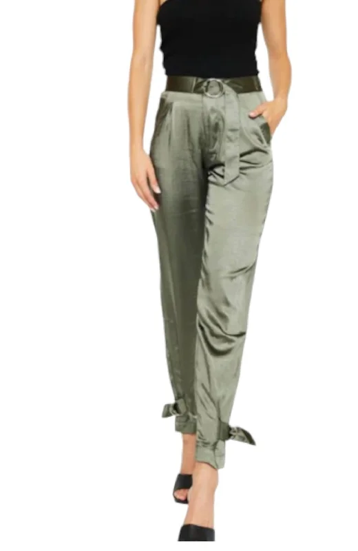 lilac slim fit pants sleek -High Rise Belted Jogger In Olive