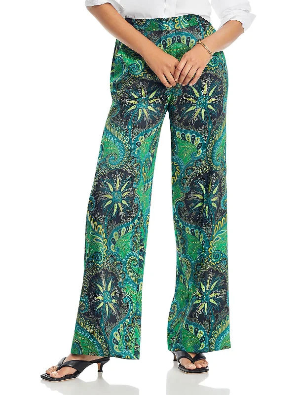 indigo faux leather pants edgy -Jade Womens Paisley High Rise Wide Leg Pants