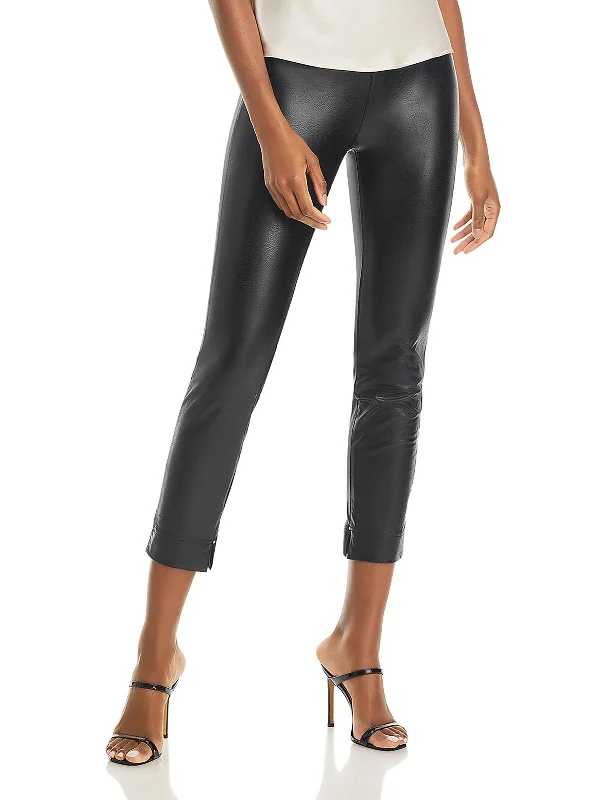 burnt orange track pants comfy -Katherine Womens Faux Leather Toothpick Skinny Pants