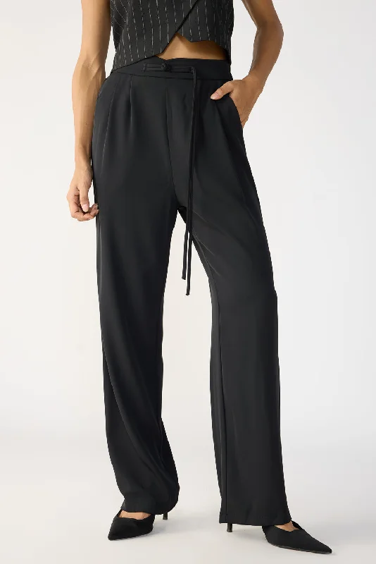 peach utility pants versatile -Caviar Black Knotted Waist Korean Pants