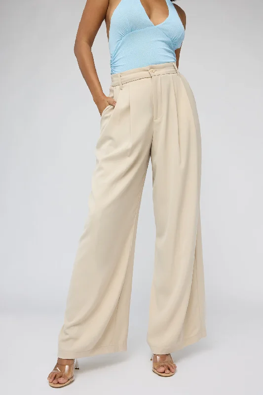 indigo utility pants versatile -Soft Caramel Super Flared Korean Pants