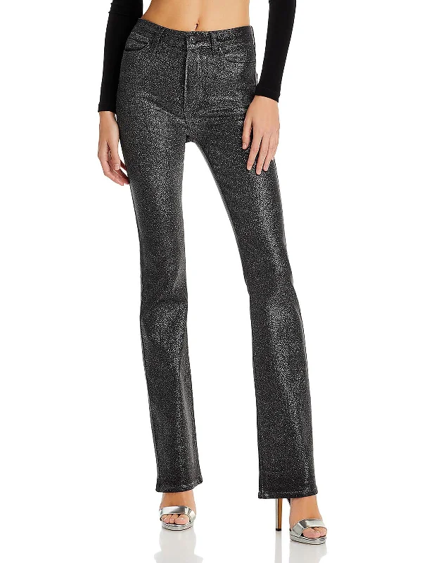 taupe utility pants versatile -Mahattan Womens Glitter High Rise Bootcut Jeans