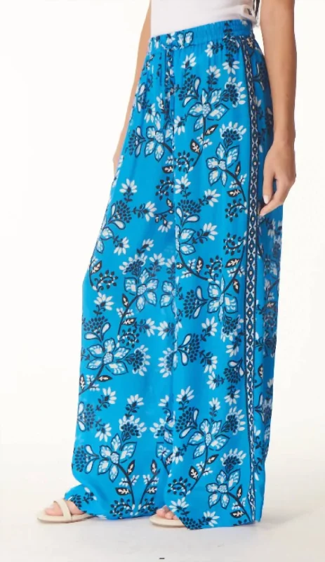 teal cigarette pants sleek -Miriam Pant In Blue Batik Print