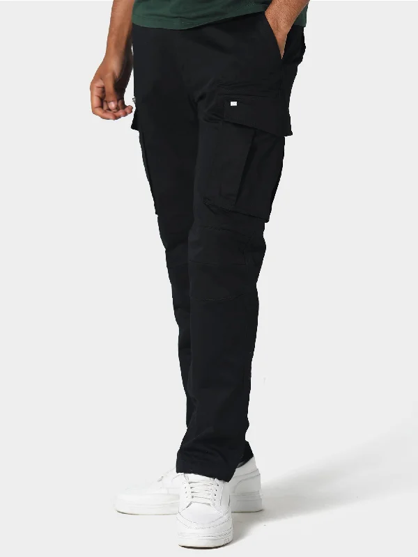 khaki stretch pants for gym -Newton Black Cargo Pants