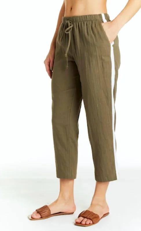 maroon wide leg pants elegant -Paula Side Stripe Crop Pant In Olive