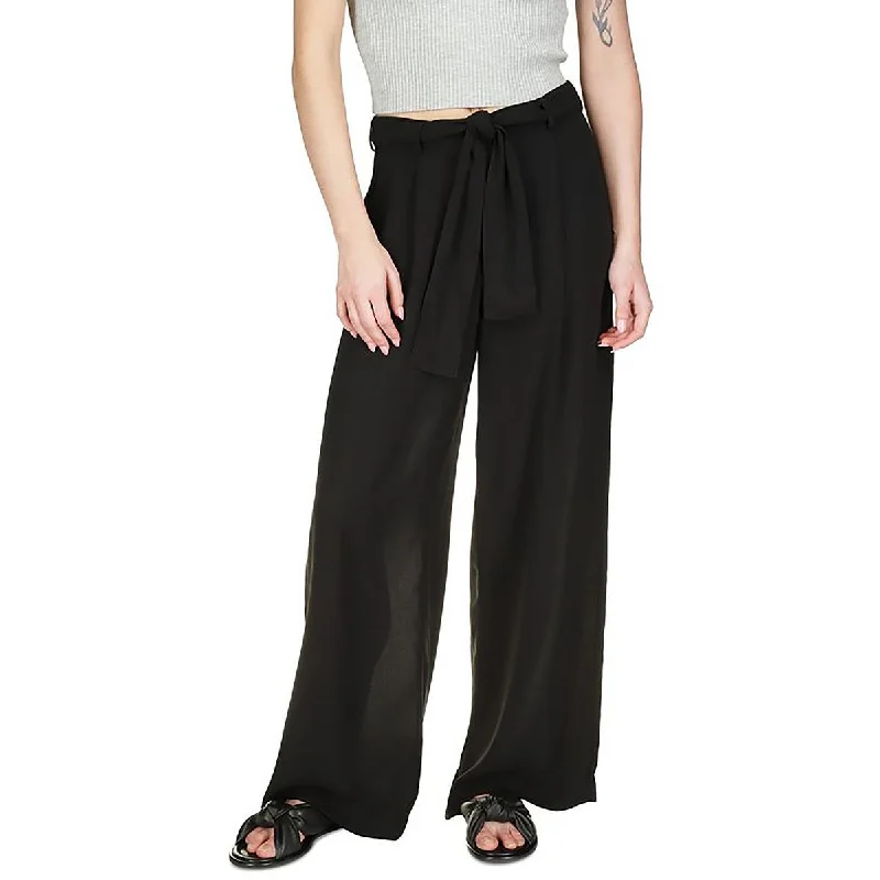 coral slim fit pants sleek -Petites Womens Sheer Crepe Wide Leg Pants