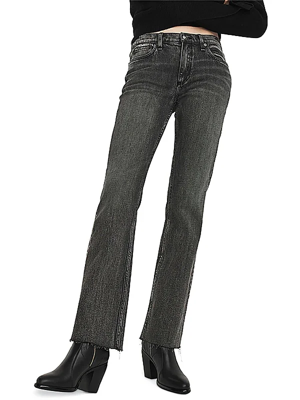 indigo jogger pants relaxed -Peyton Womens Mid Rise Raw Hem Bootcut Jeans