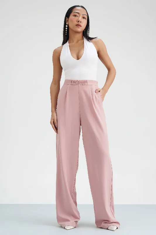 taupe utility pants versatile -Pink Panther Pleated Waistband Korean Pants