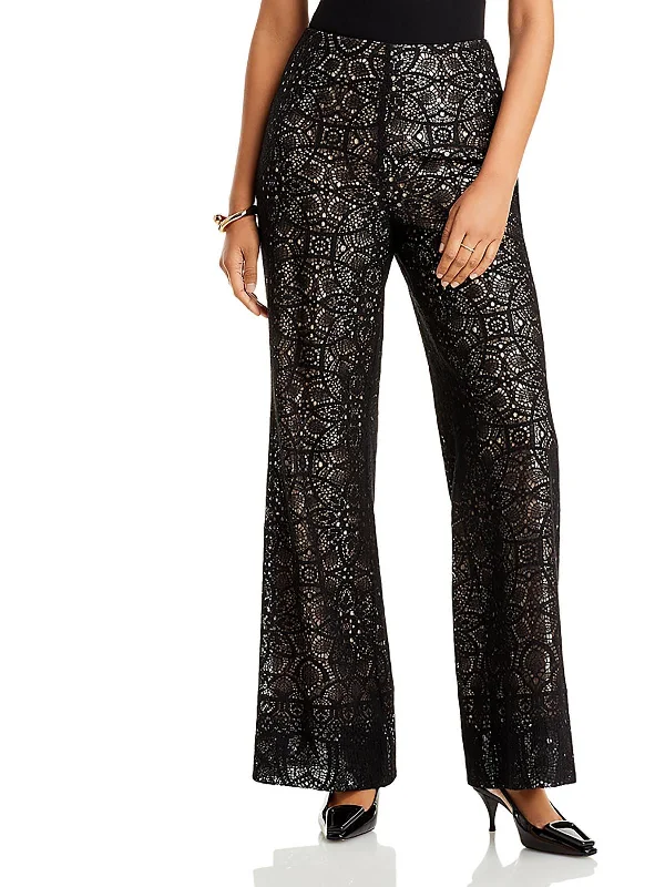 taupe cargo pants rugged -Piper Womens Lace Sequined Wide Leg Pants