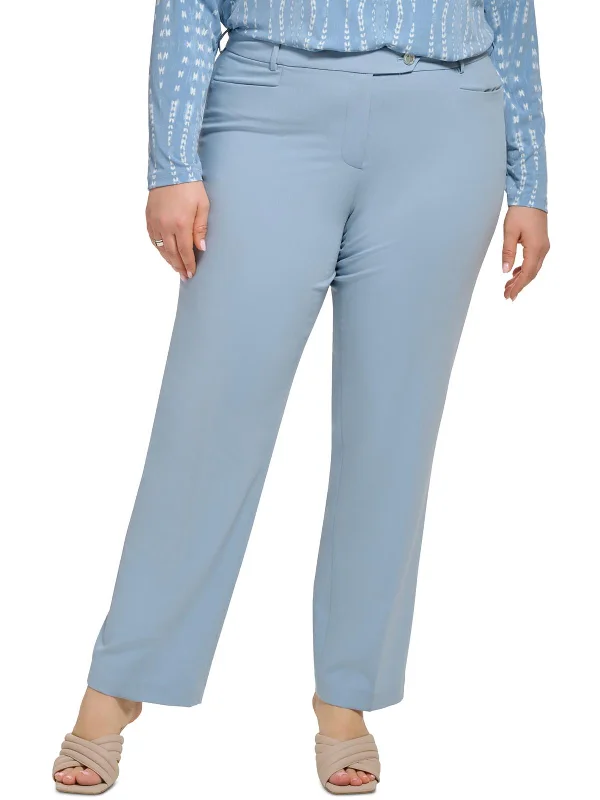 indigo cigarette pants sleek -Plus Womens High Rise Solid Straight Leg Pants