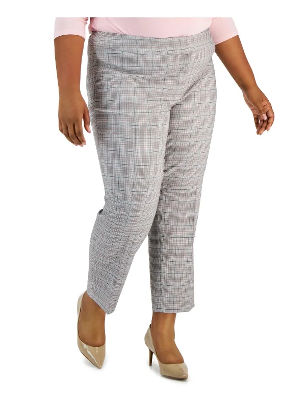 heather grey wide leg pants stylish -Plus Womens Plaid Flat Front Trouser Pants