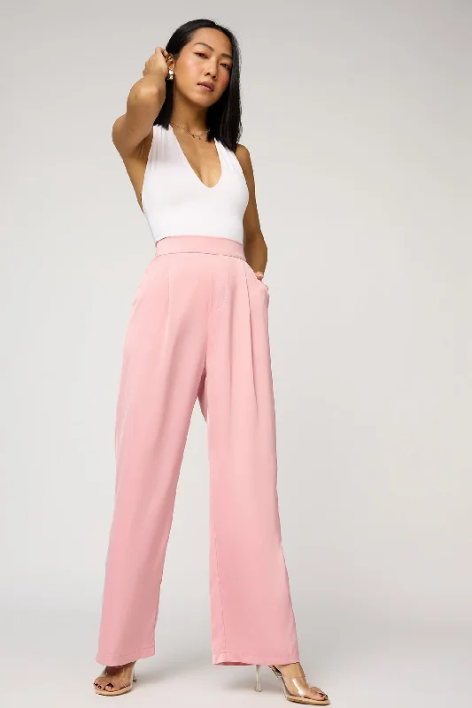 taupe corduroy pants cozy -Pale Pink Satin Straight Korean Pants