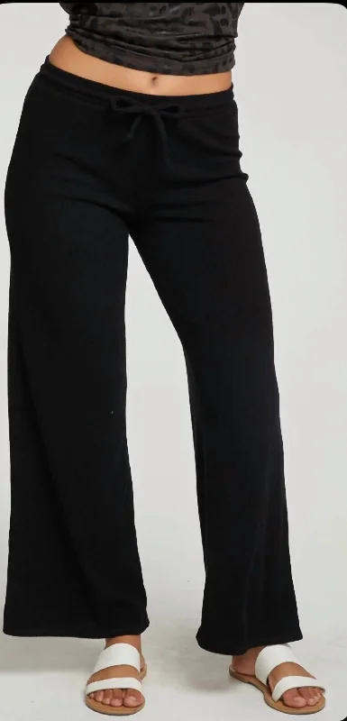 burnt orange dress pants for office -Rpet Love Rib Wide Leg Lounge Pant In True Black