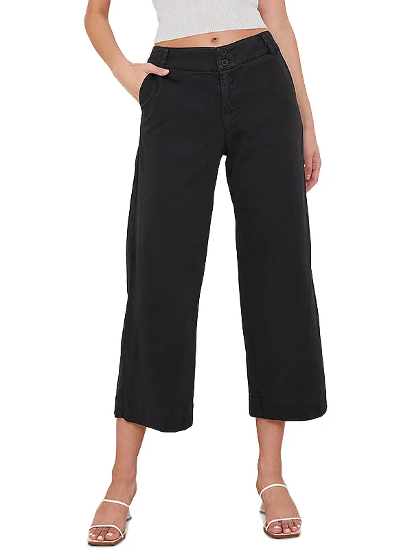 coral twill pants casual -Saige Womens Cropped High Rise Wide Leg Pants