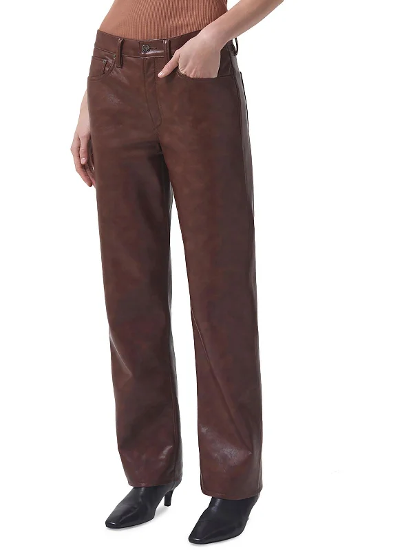 coral track pants comfy -Sloane Womens Recycled Leather High Rise Straight Leg Jeans