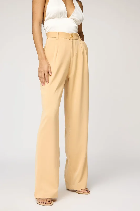 coral cigarette pants chic -Golden Glow Pleated Straight Korean Pants