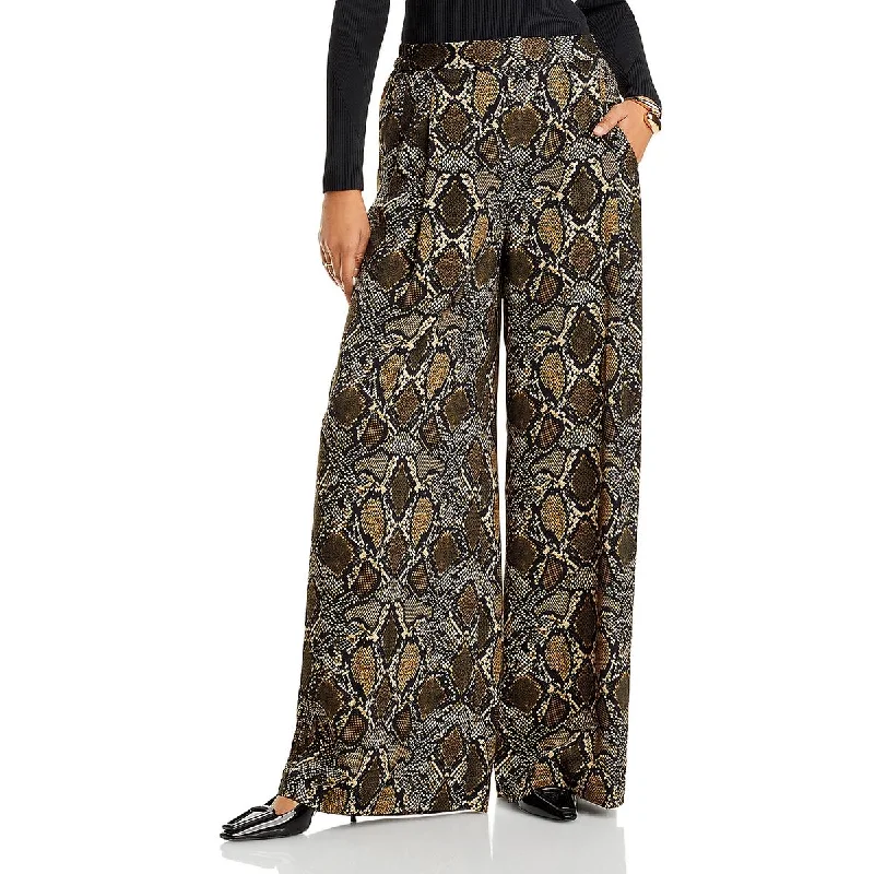 khaki jogger pants relaxed -Vivian Womens Mid Rise Formal Wide Leg Pants