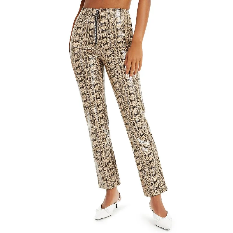 coral stretch pants for gym -Womens Animal Print Straight Leg Straight Leg Pants