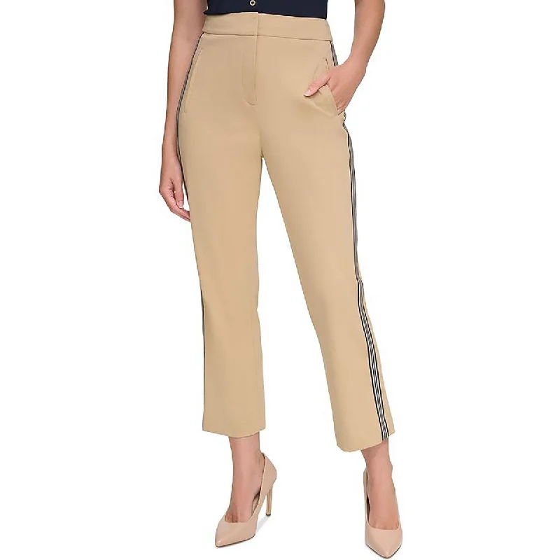 heather grey chino pants smart -Womens Faux Front Pockets Pin Strip Down the side Ankle Pants