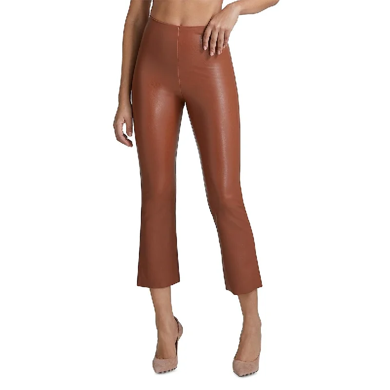 heather grey chino pants classic -Womens Faux Leather Cropped Flared Pants