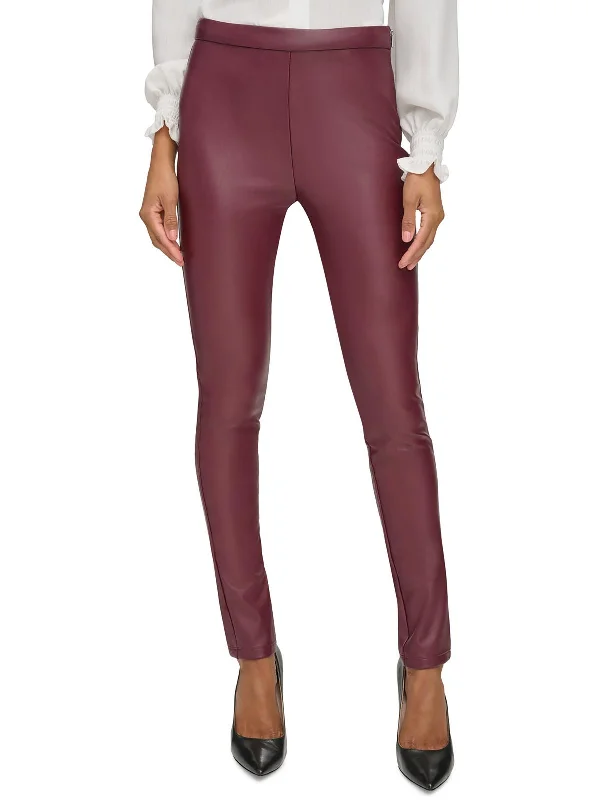 burnt orange twill pants vibrant -Womens Faux Leather Studded Leggings