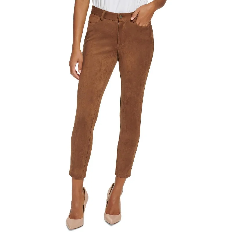 olive twill pants polished -Womens Faux Suede High Rise Ankle Pants