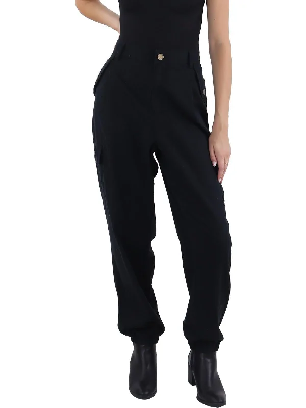 olive cigarette pants sleek -Womens High Rise Cargo Jogger Pants