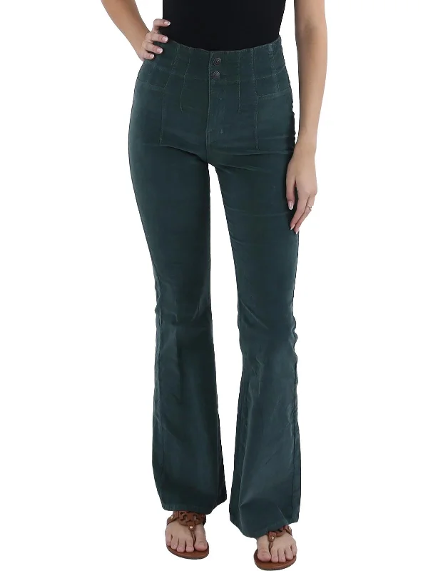 coral slim fit pants sleek -Womens High Rise Corduroy Flared Jeans