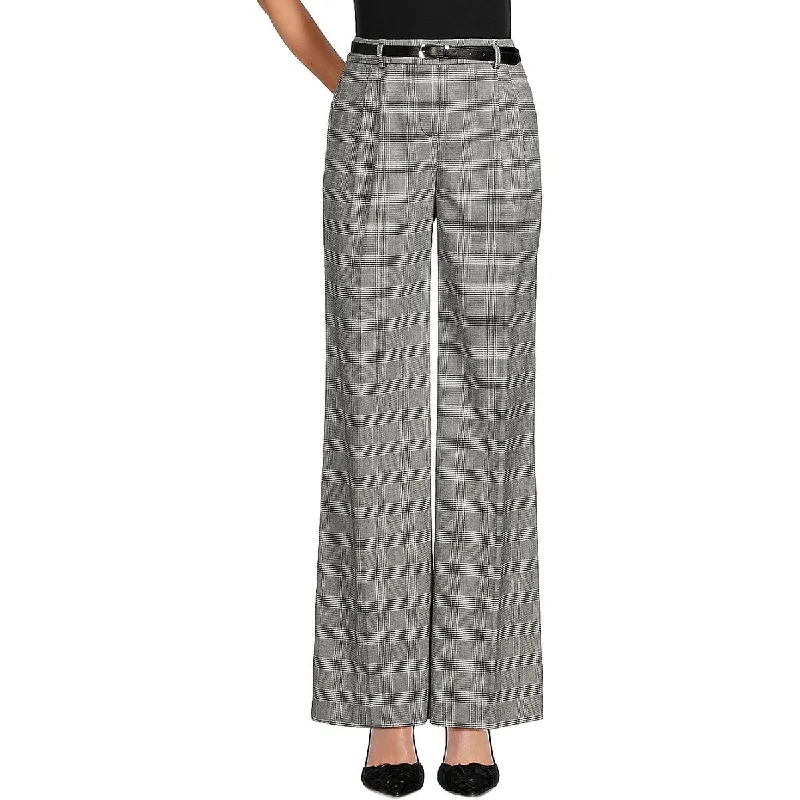 navy blue bootcut pants smart -Womens High Rise Glen Plaid Wide Leg Pants