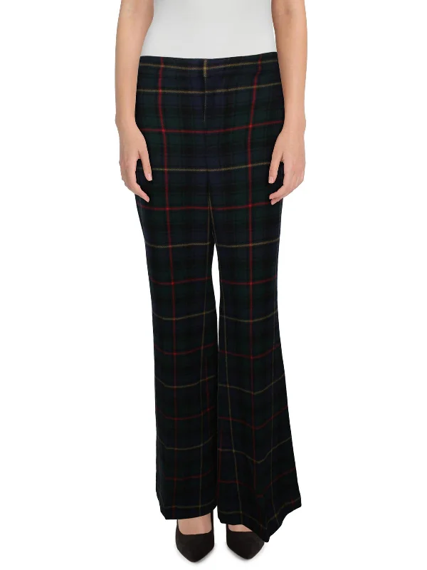 lilac tailored trousers smart -Womens High Rise Plaid Wide Leg Pants